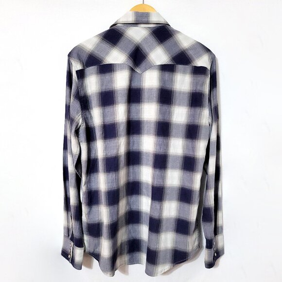 Tecovas Mens Pearl Snap Long Sleeve Shirt Size M Blue Plaid Flap Pocket Western - Picture 2 of 10